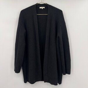 Vince Black Ribbed Wool Cashmere Cardigan Long Line Open Front M
